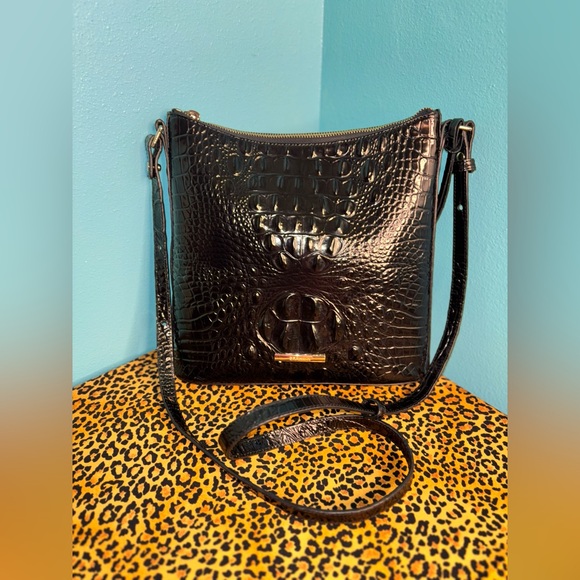 Brahmin Black Crocodile-Embossed Crossbody Bag - Picture 1 of 6